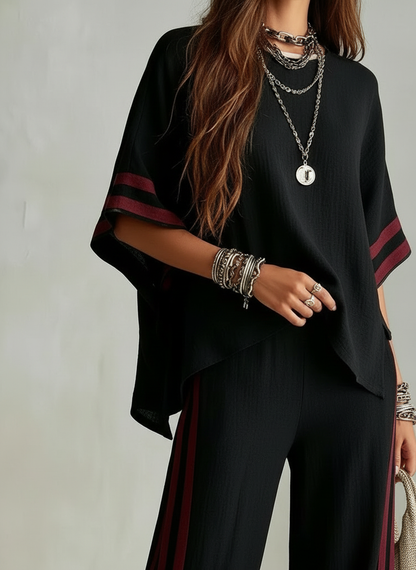 Teresa | Completo Boho a Righe Color-Block, Nero