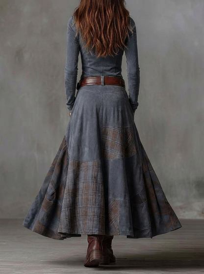 Lia | Abito Maxi in Suede con Cintura