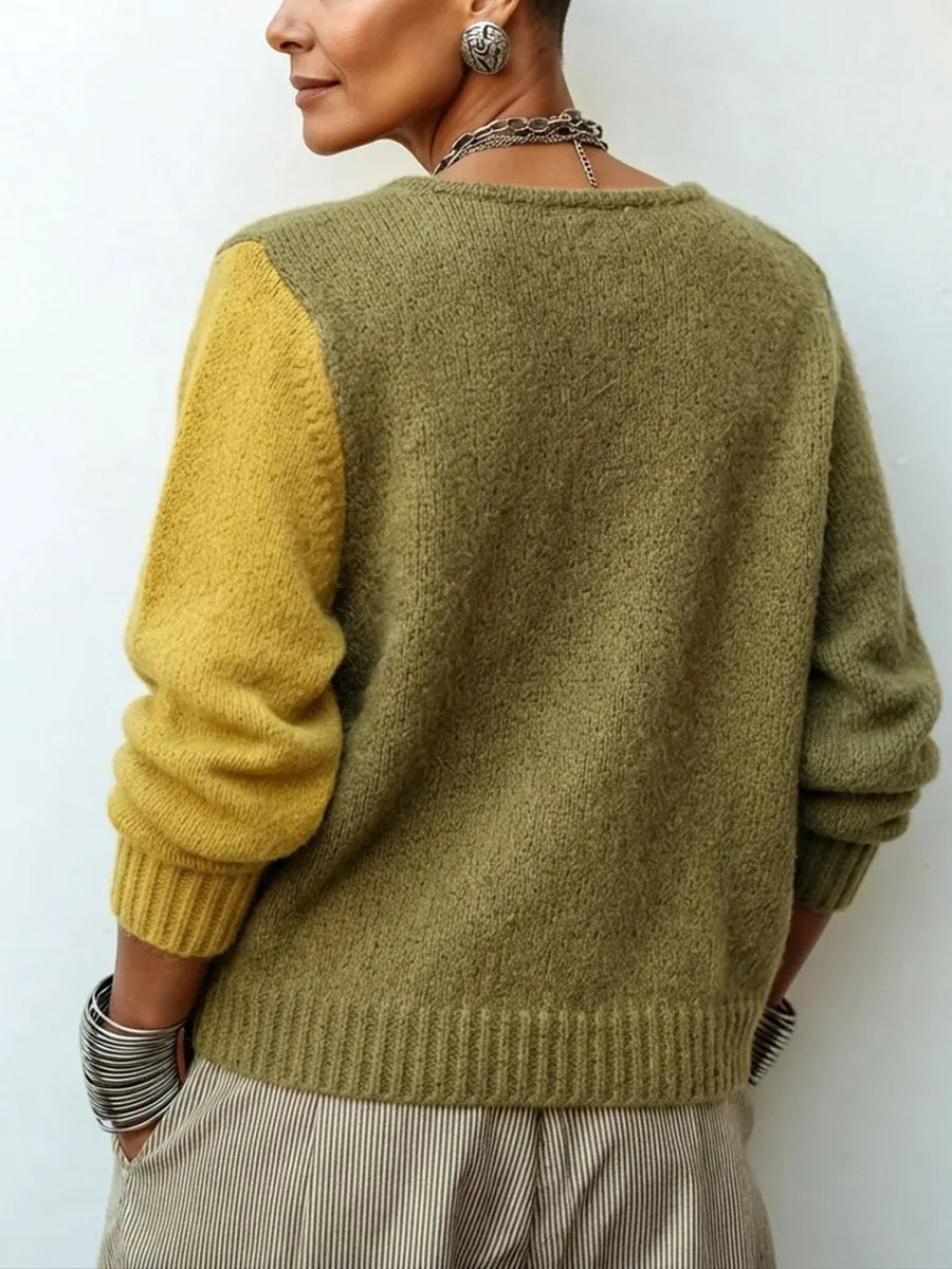 Ottavia | Cardigan Oversize Color-Block in Maglia, Verde Oliva e Senape