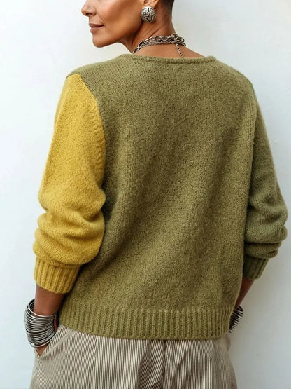 Ottavia | Cardigan Oversize Color-Block in Maglia, Verde Oliva e Senape
