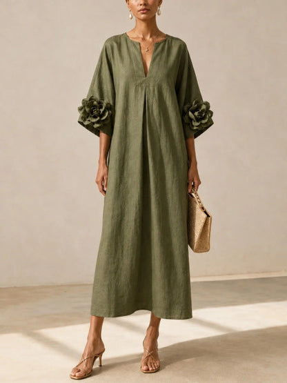 Marie | Vestito Midi con Maniche Floreali Imponenti