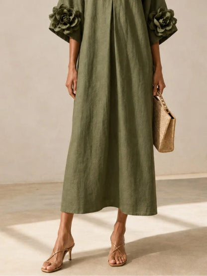Marie | Vestito Midi con Maniche Floreali Imponenti