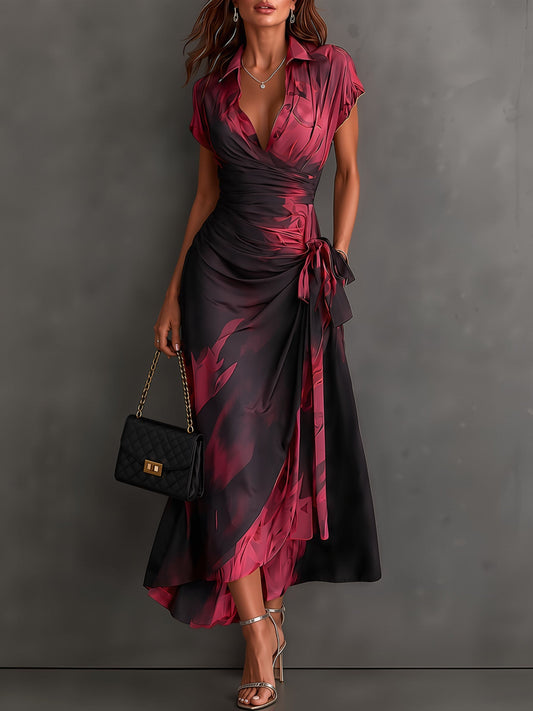 Glicinia | Vestito Midi Avvolgente Astratto con Collo