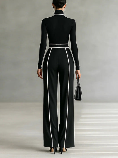 Nicoletta | Completo Elegante Collo Alto e Pantalone Ampio, Nero